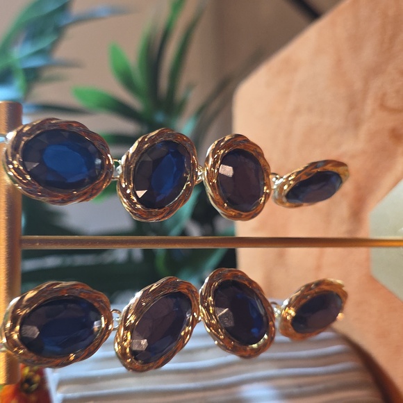 Enchante Luxurious Gold and Deep Blue Statement Earrings. - Picture 2 of 5
